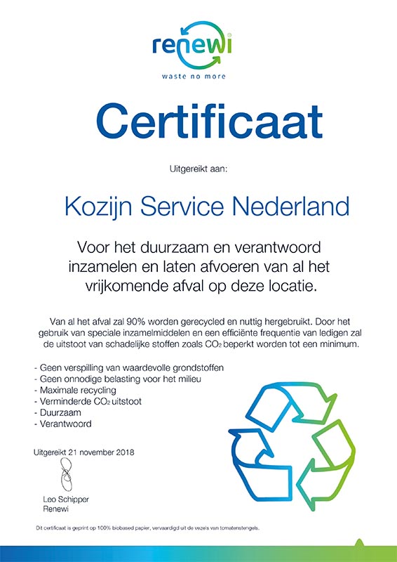 Certificaat 2019 Kozijn Service Nederland-Recycling